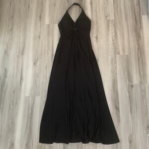 David's Bridal Women's Long Formal Dress Black Size 6 Halter V Neck Lace Wedding